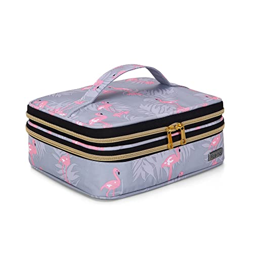 Teamoy Reise Kosmetiktasche, Make up Pinsel Organizer mit Großer Kapazität, Kosmetikkoffer mit Fach für Pinsel und Beauty Essentials,Flamingo von Teamoy