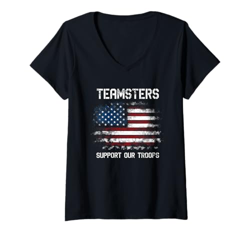 Damen Teamster unterstützen unsere Truppen, Union, Militär, Flagge der USA T-Shirt mit V-Ausschnitt Damen Teamster unterstützen unsere Truppen, Union, Militär, Flagge der USA T-Shirt mit V-Ausschnitt von Teamsters Support Our Troops