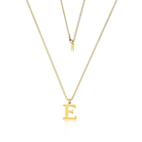 Teaque Kette mit Buchstaben Gold Anhänger Damen Frauen, Buchstaben Kette Gold 18 Karat Vergoldet, Initialen Kette Namen E Hypoallergene Halskette Damen Geschenke für Frauen, Ketten für Damen Teenager von Teaque