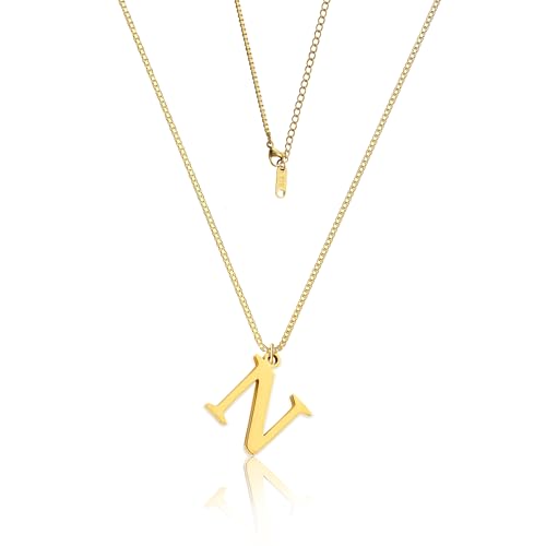 Teaque Kette mit Buchstaben Gold Anhänger Damen Frauen, Buchstaben Kette Gold 18 Karat Vergoldet, Initialen Kette Namen N Hypoallergene Halskette Damen Geschenke für Frauen, Ketten für Damen Teenager von Teaque