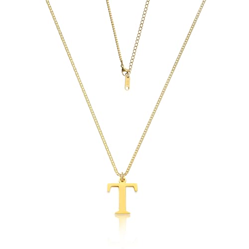 Teaque Kette mit Buchstaben Gold Anhänger Damen Frauen, Buchstaben Kette Gold 18 Karat Vergoldet, Initialen Kette Namen T Hypoallergene Halskette Damen Geschenke für Frauen, Ketten für Damen Teenager von Teaque