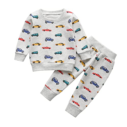 Tearfuty Baby Boy Kleidung Cartoon Auto Muster Langarm Oberteil Hose 2tlg. Bekleidungsset Weiß（9-12 Monate） von Tearfuty