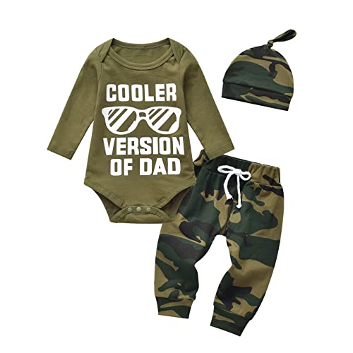 Tearfuty Neugeborenes Baby Junge Kleidung Lange Ärmel Strampler Camouflage Lange Hose + Mütze Outfits 3er Set Grün（0-3 Monate） von Tearfuty