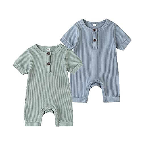 Tearfuty neugeborenes Baby Junge Mädchen Strampler Baumwolle ein Stück Jumpsuit Sommer kurze Ärmel Strampler（2 Pack） von Tearfuty