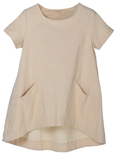 Tebreux Damen Sommer Tunika Tops Baumwolle Leinen T-Shirt Rundhals Kurzarm Strand Minikleid Beige L von Tebreux