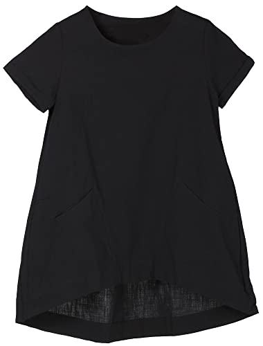 Tebreux Damen Sommer Tunika Tops Baumwolle Leinen T-Shirt Rundhals Kurzarm Strand Minikleid Schwarz L von Tebreux