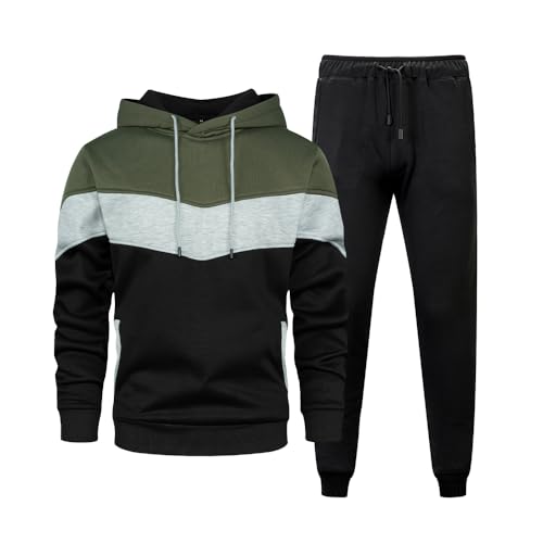 Tebreux Herren Jogging Trainingsanzug 2 Stück Athletic Outfit Hoodie Sport Sweatsuit Pullover Anzug Sets, Grün (Army Green), Large von Tebreux