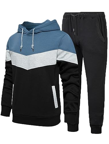 Tebreux Herren Trainingsanzug Jogginganzug Freizeitanzug Fitness Sweatjacke Jogginghose Einfarbig Anzug Sportanzug Stil 2-Jeansblau 2XL von Tebreux