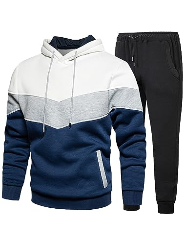 Tebreux Herren Trainingsanzug Jogginganzug Freizeitanzug Fitness Sweatjacke Jogginghose Einfarbig Anzug Sportanzug Stil 2-Weiß 2XL von Tebreux