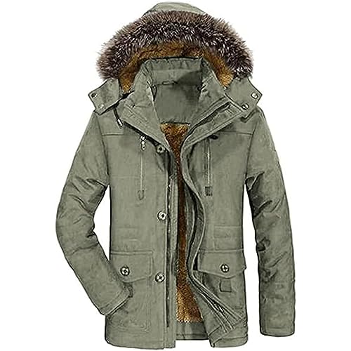 Tebreux Herren Winterjacke Winter Parka Jacken Kapuze Wintermantel Warme Gefütterte Winterparka mit Kunstfell Armeegrün Medium von Tebreux