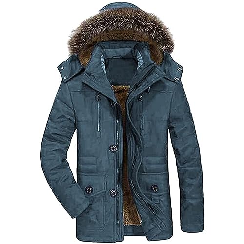 Tebreux Herren Winterjacke Winter Parka Jacken Kapuze Wintermantel Warme Gefütterte Winterparka mit Kunstfell Marineblau Large von Tebreux