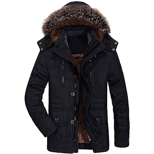 Tebreux Herren Winterjacke Winter Parka Jacken Kapuze Wintermantel Warme Gefütterte Winterparka mit Kunstfell Schwarz Small von Tebreux