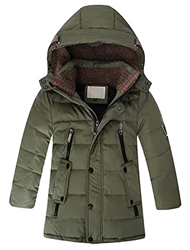 Tebreux Jungen Jacke Winterjacke Mädchen Mantel Kinder Verdickte Steppjacke Winter Warm Daunenjacke mit Kapuze Armeegrün 140-150 von Tebreux