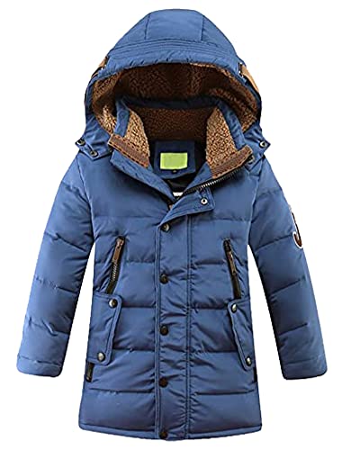 Tebreux Jungen Jacke Winterjacke Mädchen Mantel Kinder Verdickte Steppjacke Winter Warm Daunenjacke mit Kapuze Blau 120-130 von Tebreux