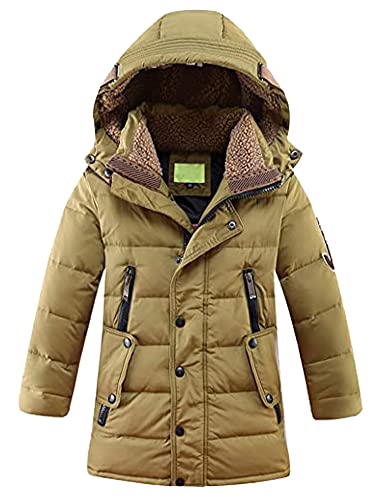 Tebreux Jungen Jacke Winterjacke Mädchen Mantel Kinder Verdickte Steppjacke Winter Warm Daunenjacke mit Kapuze Khaki 140-150 von Tebreux