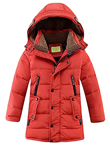 Tebreux Jungen Jacke Winterjacke Mädchen Mantel Kinder Verdickte Steppjacke Winter Warm Daunenjacke mit Kapuze Rot 120-130 von Tebreux