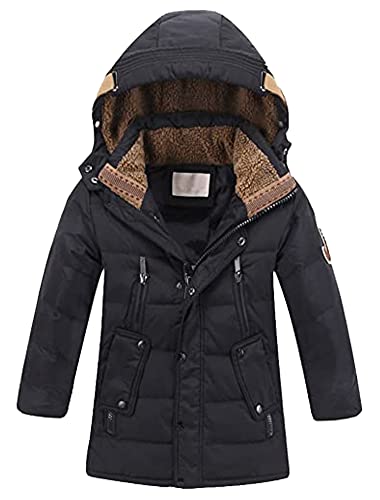 Tebreux Jungen Jacke Winterjacke Mädchen Mantel Kinder Verdickte Steppjacke Winter Warm Daunenjacke mit Kapuze Schwarz 120-130 von Tebreux