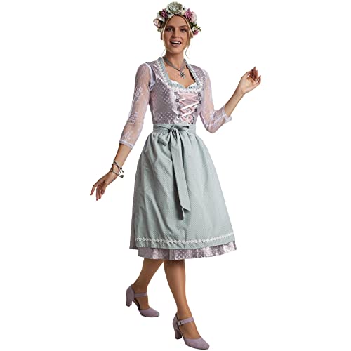 dressforfun 950027 Midi-Dirndl, tailliert geschnittenes, halblanges Dirndl in edler Optik, feine und Elegante Schnürung im vorderen Bereich (M | Nr. 304626) von tectake