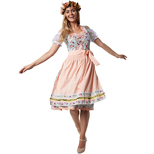 dressforfun Dirndl Damen Midi, Trachtenrock Trachtenkleid mit Schürze, Dirndlkleid mit Blumenmuster, Rüschen und Spitze, Trachtenmode Damen für Oktoberfest, mit Dirndl Bluse kombinierbar, türkis/rosa von tectake
