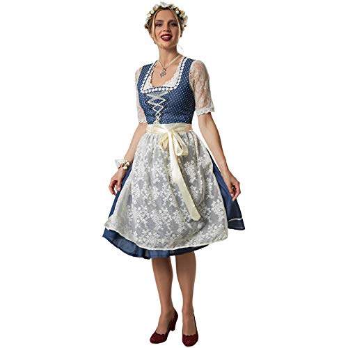 dressforfun Dirndl Damen Midi, Trachtenkleid im klassischen Look, Dirndlkleid mit Blumenkette und Schürze, Trachtenrock Trachtenmode Damen für Oktoberfest, mit Dirndl Bluse kombinierbar, blau/weiß von tectake