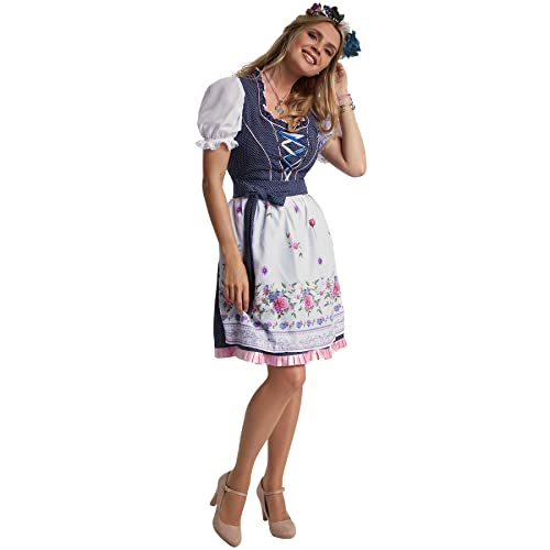 dressforfun Dirndl Damen Mini, kurzes Dirndlkleid, Schürze mit hübschem Blumenmotiv, Trachtenrock Trachtenkleid Damen für Oktoberfest, mit Dirndl Bluse Damen kombinierbar, blau/weiß von tectake