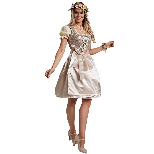 dressforfun 950038 Mini-Dirndl, tailliertes Dirndl in Glanz- und Glitzeroptik, Pailletten-Verzierung im oberen Bereich (S) von dressforfun