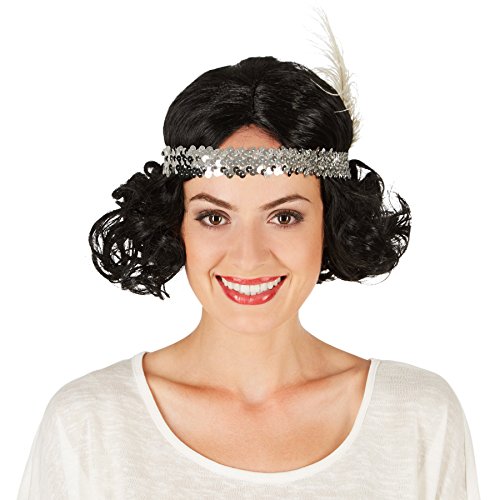 tectake dressforfun Frauenperücke Charlston mit Kopfband | Traumhafte Lockenpracht | Inkl. Pailletten-Haarband und Feder von tectake