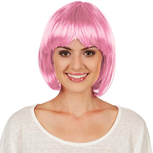 dressforfun Bob Perücke | Toller Haarschnitt mit Pony | Mit vielen Kostümen kombinierbar - diverse Farben (Rosa | Nr. 303646) von tectake