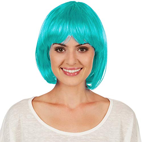 dressforfun Bob Perücke | Toller Haarschnitt mit Pony | Mit vielen Kostümen kombinierbar - diverse Farben (Türkis | Nr. 303649) von tectake