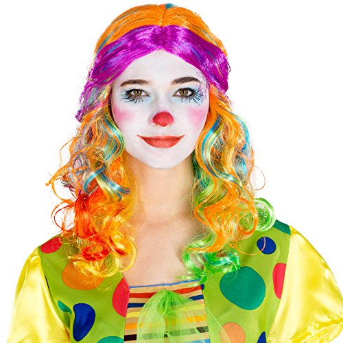 dressforfun Perücke bunt Strähnen Mehrfarbig | Fasching Disco Clown | gelockt lockig von tectake