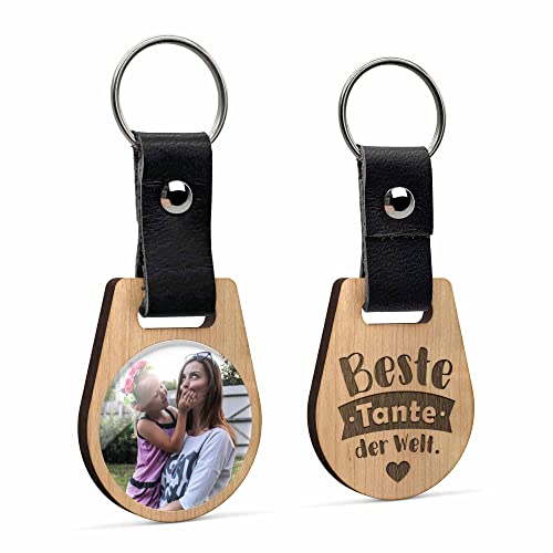 TecTonia Beste Tante Foto Schlüsselanhänger - kratzfest | Keychain individuell gestaltbar | Premium Wood | Fotogeschenke personalisierte Geschenke mit Foto - Eiche von TecTonia