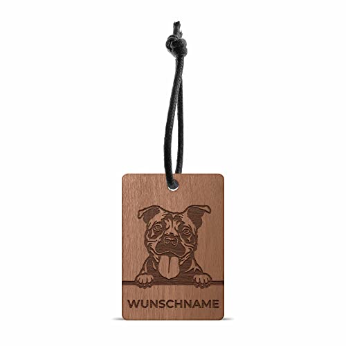 TecTonia Hunde Schlüsselanhänger Pitbull aus Echtholz | Wunschtext personalisierbar + wählbarer Hund | Nussbaum - Kirsche - Eiche Naturholz | tolles Holzgeschenk für Hundefreunde (Kirsche) von TecTonia