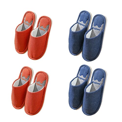Tecetfeet 4 Paar Warme Hausschuhe Pantoffeln für Herbst und Winter - Rutschfeste Slipper Gästepantoffeln für Herren und Damen von Teceyfeet