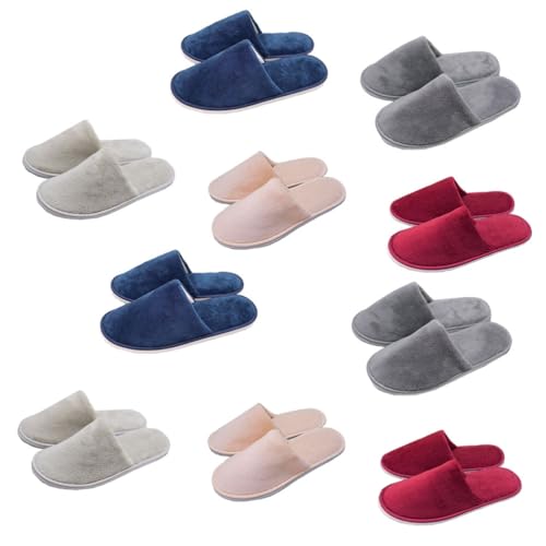 Teceyfeet 10 Paar Gästehausschuhe Set Hotelslipper Unisex Winter warm Bequeme Washable Hausschuhe Hochwertige Korallensamt Gästepantoffeln Slipper von Teceyfeet