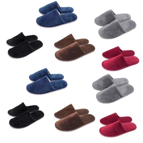 Teceyfeet 10 Paar Gästehausschuhe Set Hotelslipper Unisex Winter warm Bequeme Washable Hausschuhe Hochwertige Korallensamt Gästepantoffeln Slipper von Teceyfeet