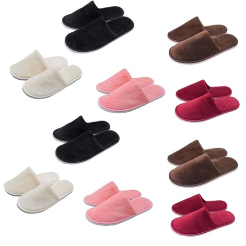 Teceyfeet 10 Paar Gästehausschuhe Set Hotelslipper Unisex Winter warm Bequeme Washable Hausschuhe Hochwertige Korallensamt Gästepantoffeln Slipper von Teceyfeet
