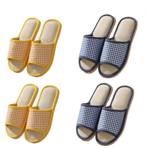 Teceyfeet 4 Paar Gästehausschuhe Set Leinen Hausschuhe Slides Slippers Gästepantoffeln Badeschuhe Rutschfeste Flache Spa Slippers Haushaltsschuhe Hause Hotel Slippers für Damen Herren von Teceyfeet