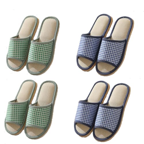 Teceyfeet 4 Paar Gästehausschuhe Set Leinen Hausschuhe Slides Slippers Gästepantoffeln Badeschuhe Rutschfeste Flache Spa Slippers Haushaltsschuhe Hause Hotel Slippers für Damen Herren von Teceyfeet