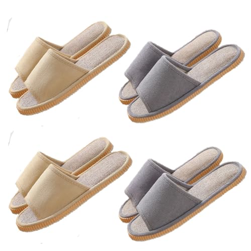 Teceyfeet 4 Paar Gästehausschuhe Set Leinen Hausschuhe Slides Slippers Gästepantoffeln Badeschuhe Rutschfeste Flache Spa Slippers Haushaltsschuhe Hause Hotel Slippers für Damen Herren von Teceyfeet