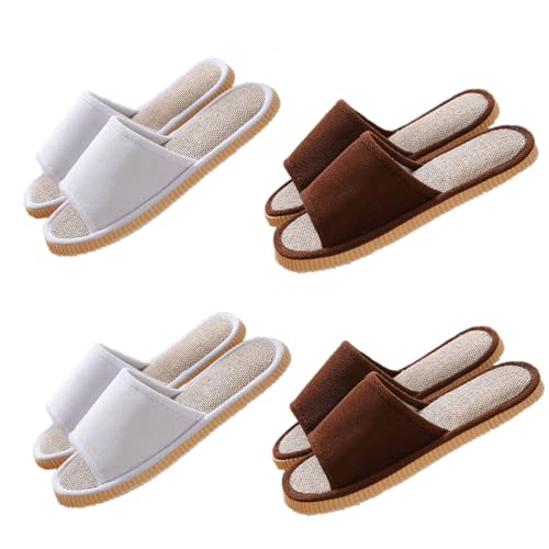 Teceyfeet 4 Paar Gästehausschuhe Set Leinen Hausschuhe Slides Slippers Gästepantoffeln Badeschuhe Rutschfeste Flache Spa Slippers Haushaltsschuhe Hause Hotel Slippers für Damen Herren von Teceyfeet