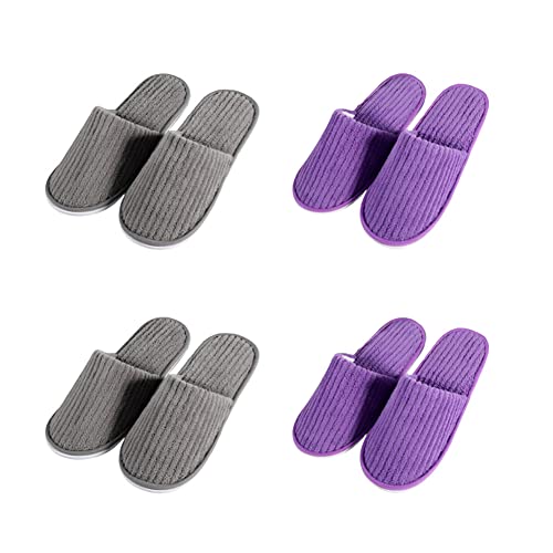 Teceyfeet 4 Paar Hausschuhe Damen Herren Bequem, Gästehausschuhe Hotelslipper Hausschuhe Universalgröße 29 * 16cm Waschbar rutschfest Korallensamt Slipper für Spa, Party Gäste, Hotel und Reisen von Teceyfeet