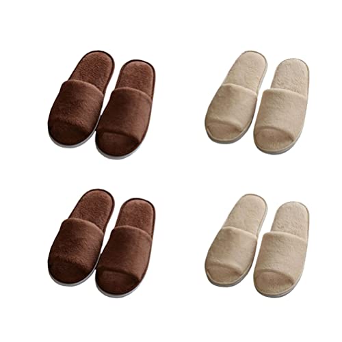 Teceyfeet 4 Paar Hotelslipper Hausschuhe mit Offene Zehen Universalgröße 28 * 11cm Waschbar rutschfest Spa-Slipper Korallensamt Gästehausschuhe Set Slipper Hausschuhe für Gäste von Teceyfeet