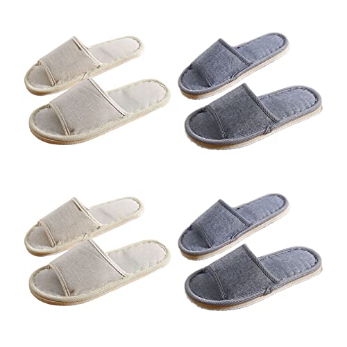 Teceyfeet 4 Paar Set Gästehausschuhe Set, offener Zeh Badepantoletten Hotelslipper Spa-Slipper Rutschfeste Waschbar Hausschuhe Universalgröße Leinenpantoffeln für Paare von Teceyfeet