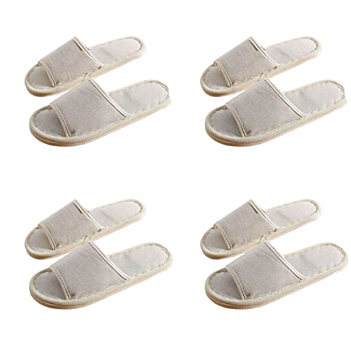Teceyfeet 4 Paar Set Gästehausschuhe Set, offener Zeh Badepantoletten Hotelslipper Spa-Slipper Rutschfeste Waschbar Hausschuhe Universalgröße Leinenpantoffeln für Paare von Teceyfeet