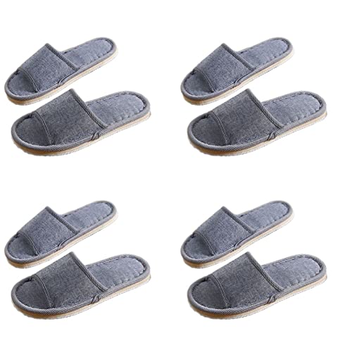 Teceyfeet 4 Paar Set Gästehausschuhe Set, offener Zeh Badepantoletten Hotelslipper Spa-Slipper Rutschfeste Waschbar Hausschuhe Universalgröße Leinenpantoffeln für Paare von Teceyfeet