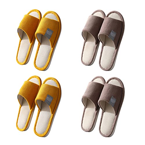 Teceyfeet 4 Paar Set Unisex Gästehausschuhe Set, Badepantoletten Hotelslipper Spa-Slipper Rutschfeste Waschbar Hausschuhe aus Baumwolle Leinenpantoffeln für Paare, Größe Damen 40 Herrem 44 von Teceyfeet