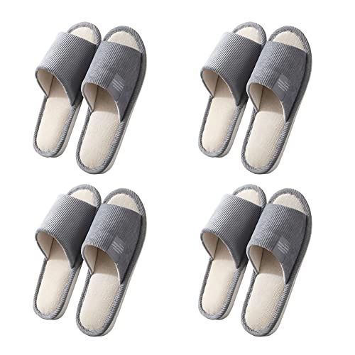 Teceyfeet 4 Paar Set Unisex Gästehausschuhe Set, Badepantoletten Hotelslipper Spa-Slipper Rutschfeste Waschbar Hausschuhe aus Baumwolle Leinenpantoffeln für Paare, Größe Damen 40 Herrem 44 von Teceyfeet