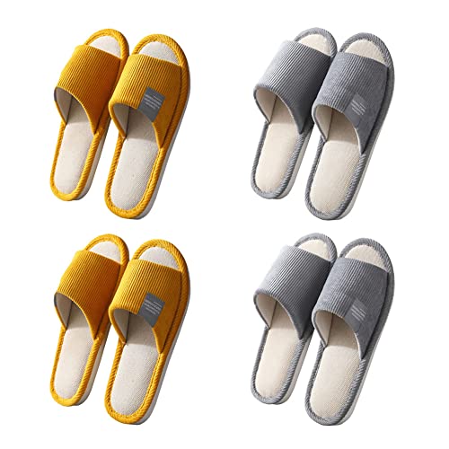 Teceyfeet 4 Paar Set Unisex Gästehausschuhe Set, Badepantoletten Hotelslipper Spa-Slipper Rutschfeste Waschbar Hausschuhe aus Baumwolle Leinenpantoffeln für Paare, Größe: 38/40 oder 40/48 von Teceyfeet