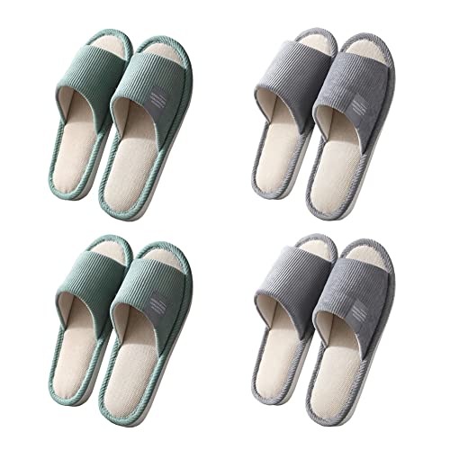 Teceyfeet 4 Paar Unisex Hotelslipper，Badepantoletten Gästehausschuhe Set, Hotelslipper Spa-Slipper Rutschfeste Waschbar Hausschuhe aus Baumwolle Leinenpantoffeln für Paare, Größe: 38/40 oder 40/45 von Teceyfeet