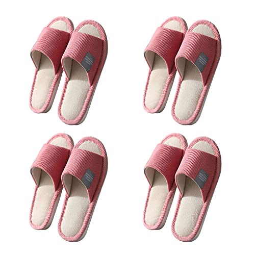 Teceyfeet 4 Paar Unisex Hotelslipper，Badepantoletten Gästehausschuhe Set, Hotelslipper Spa-Slipper Rutschfeste Waschbar Hausschuhe aus Baumwolle Leinenpantoffeln für Paare, Größe: 38/40 oder 40/45 von Teceyfeet